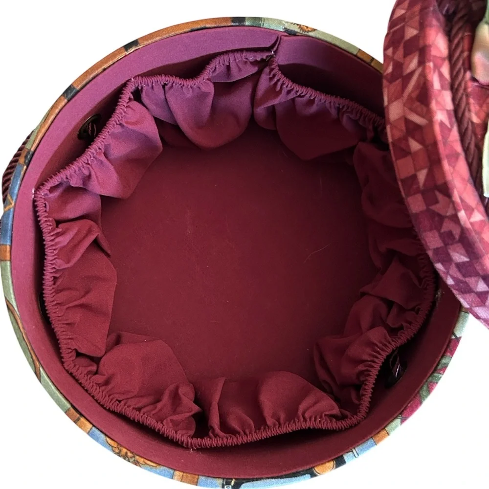 Vintage Fabric Covered Hat Box Shape Sewing Basket Organizer with Floral Accent